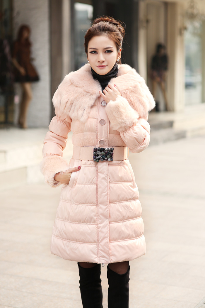 simple lady秋冬韩版收腰长款棉服B8841 蓝色