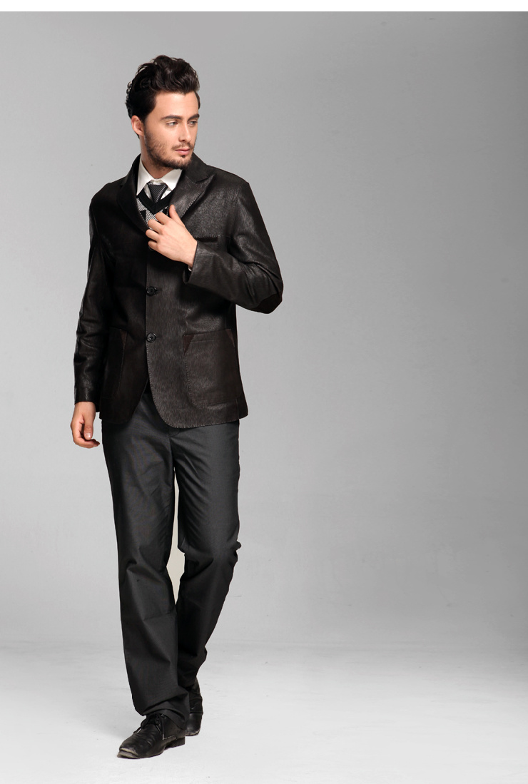 BILIJEAN比利珍高端男装进口绵羊皮牙签纹男