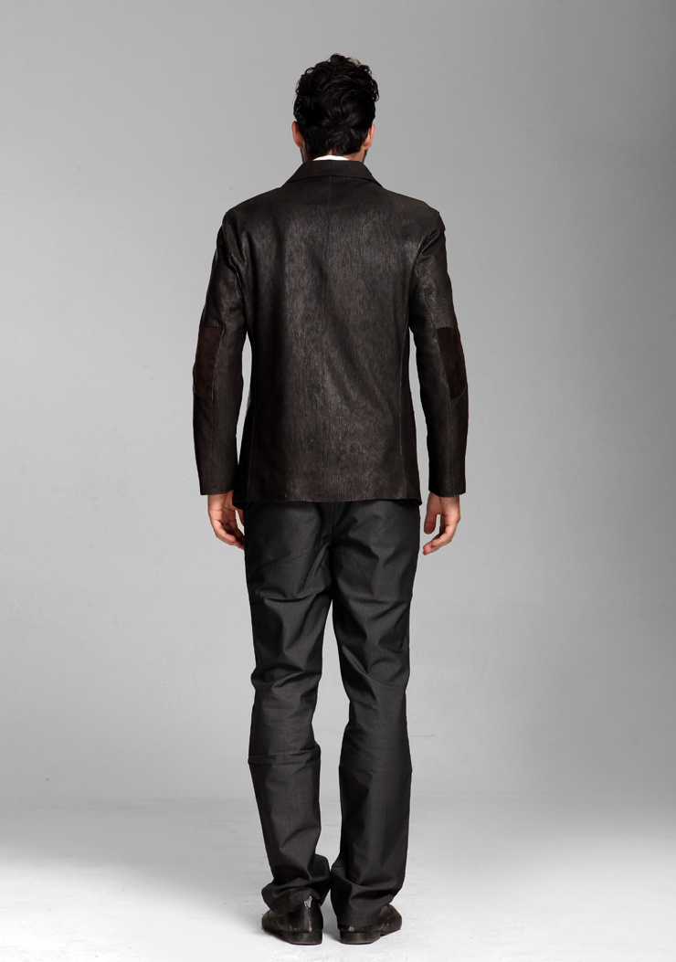 BILIJEAN比利珍高端男装进口绵羊皮牙签纹男