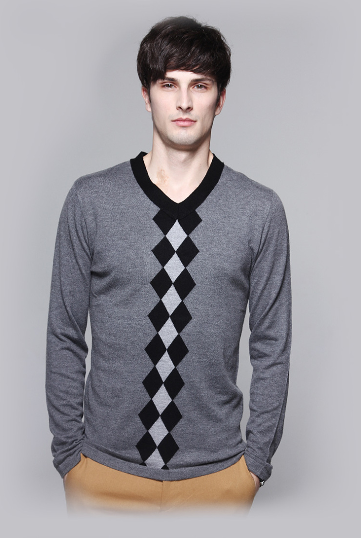 HEERGOOS赫斐托斯 男士潮流百搭拼色方格V