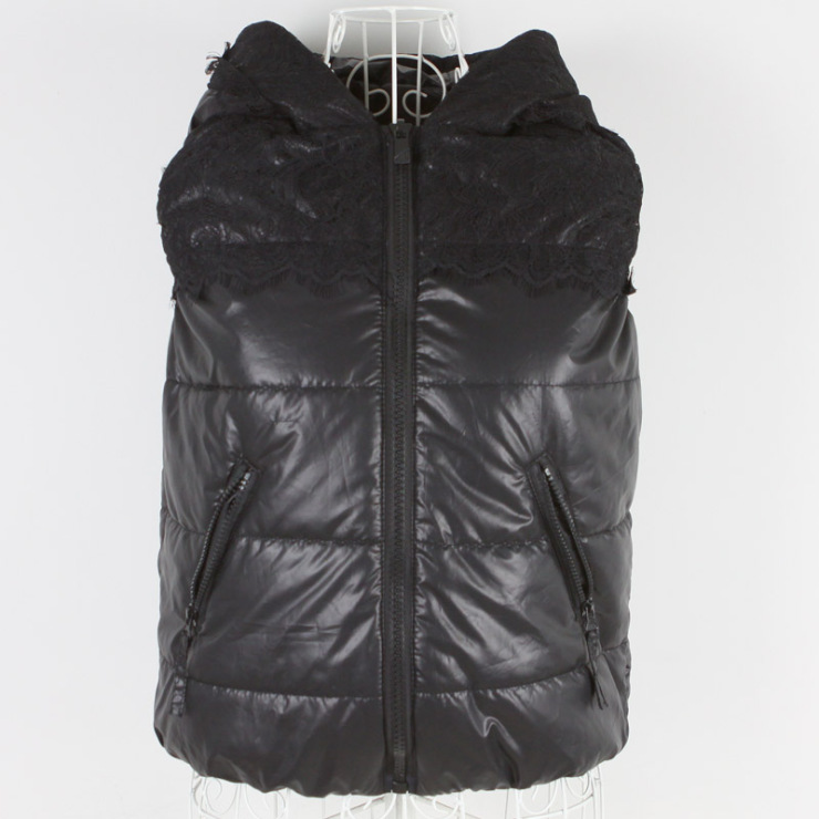 012新款 时尚 韩版连帽蕾丝装饰 <em>女款 棉马甲</em> 马