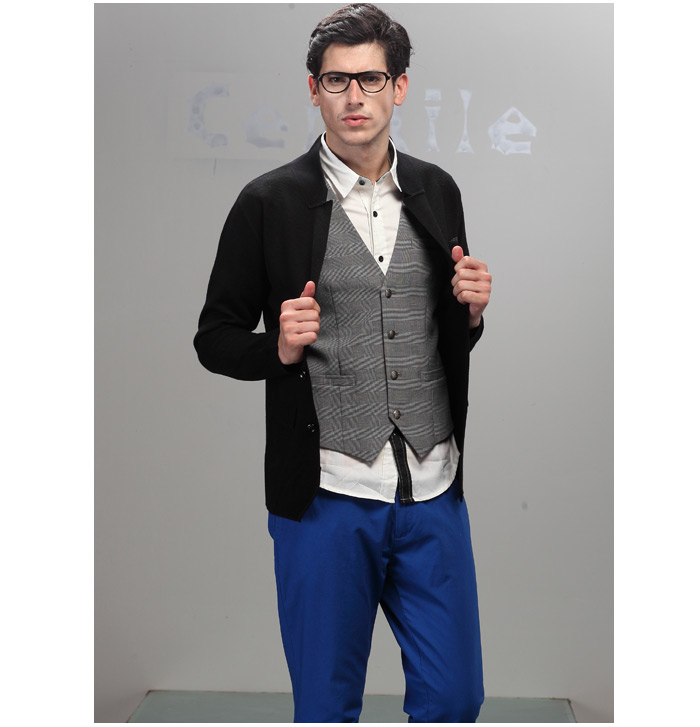 圣迪勒新款<em>西装</em>式<em>V领男士针织开衫</em> 黑色 XXL