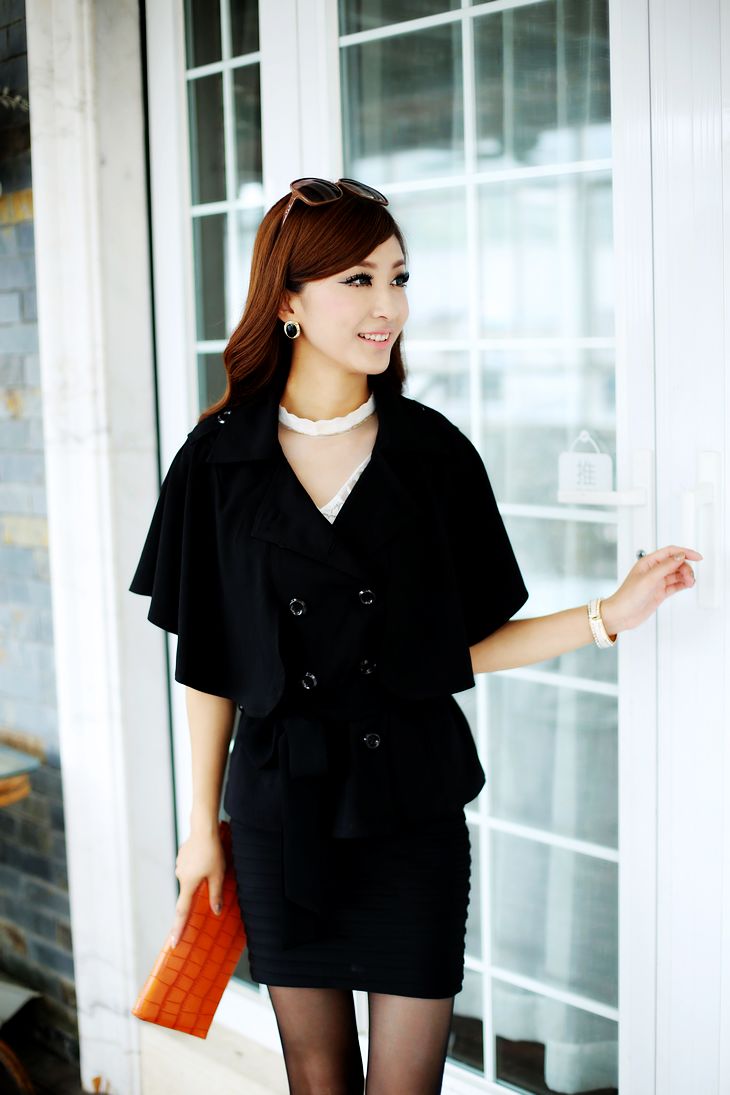 西子阁秋装新款时尚OL麻料无袖披肩小外套小