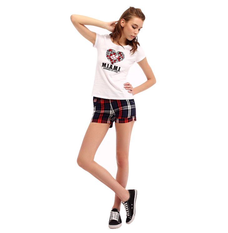 <em>以纯YISHION</em> 女装休闲低腰纯棉<em>格子短裤</em>热裤1