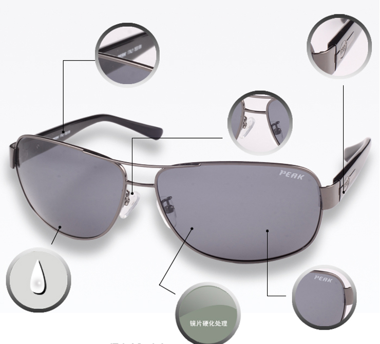 PEAK匹克圆框男士驾驶专用偏光太阳镜 墨绿色