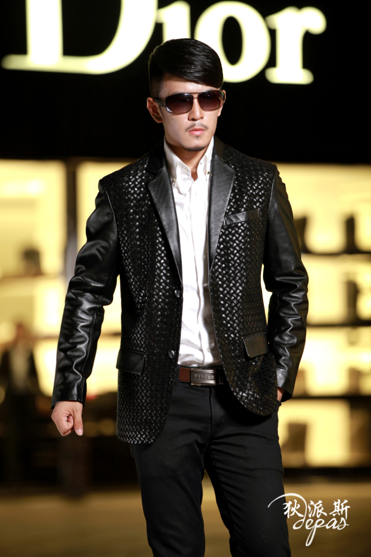 狄派斯 新款纯手工编织绵羊皮西装领 海宁真皮