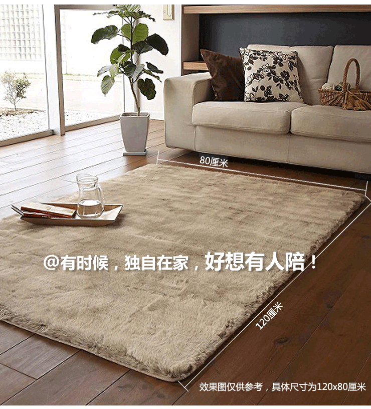 琪特 可水洗丝毛客厅卧室茶几防滑地毯 卡其色 80x120厘米