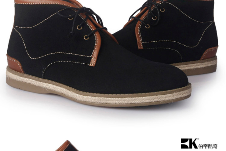 伯帝酷奇 新款高帮鞋男款真皮鞋英伦时尚休闲