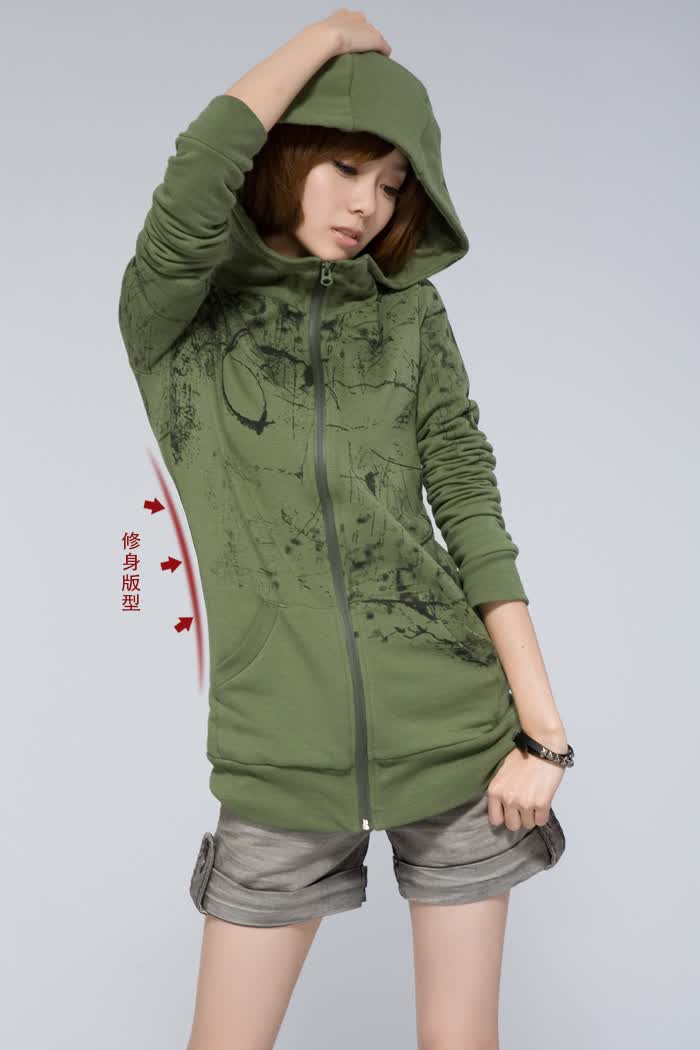 圣迪奥 sdeer 女秋装<em>连帽拉链</em>长<em>卫衣外套</em>1382