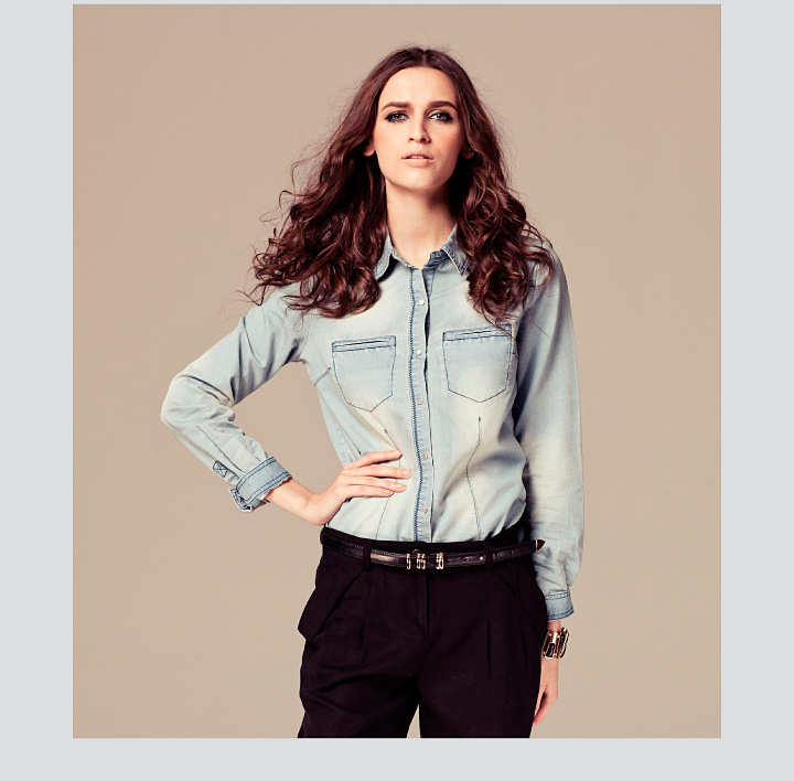 麦考林Collection 女装 秋语伊人摩登牛仔衬衫 