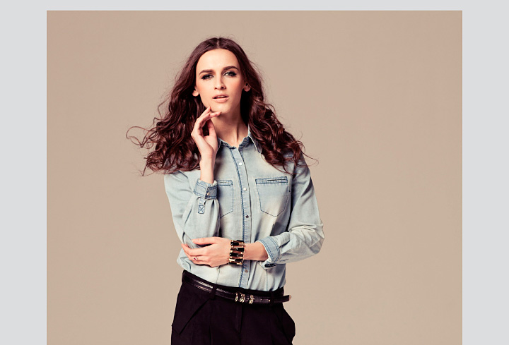 麦考林Collection 女装 秋语伊人摩登牛仔衬衫 