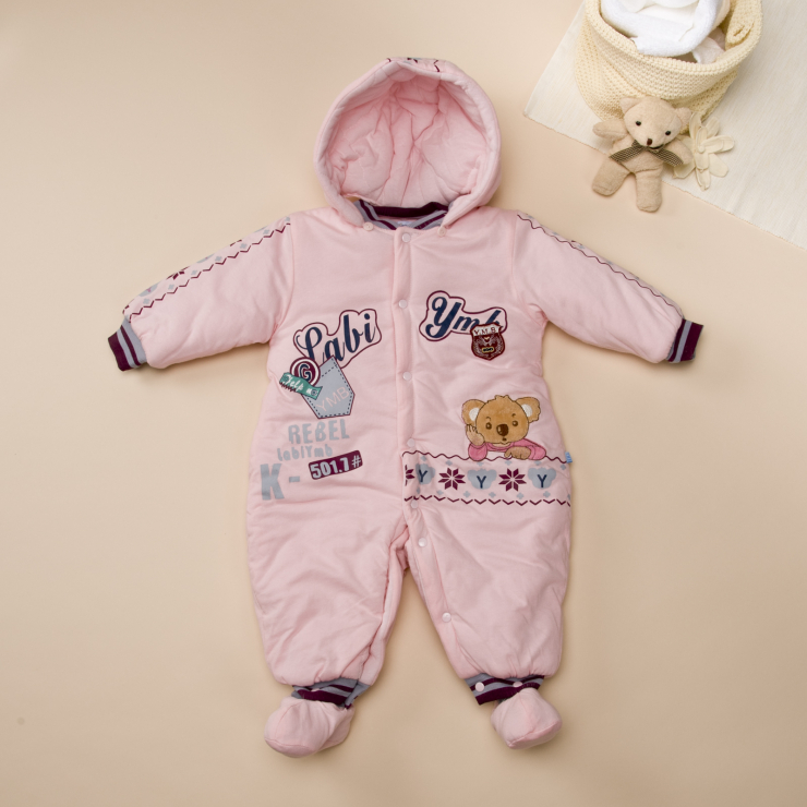 圆梦宝6478雪花活帽连袜封裆哈衣宝宝衣服 粉