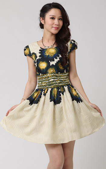 波特唐2012夏装新款女装修身连衣裙时尚印花