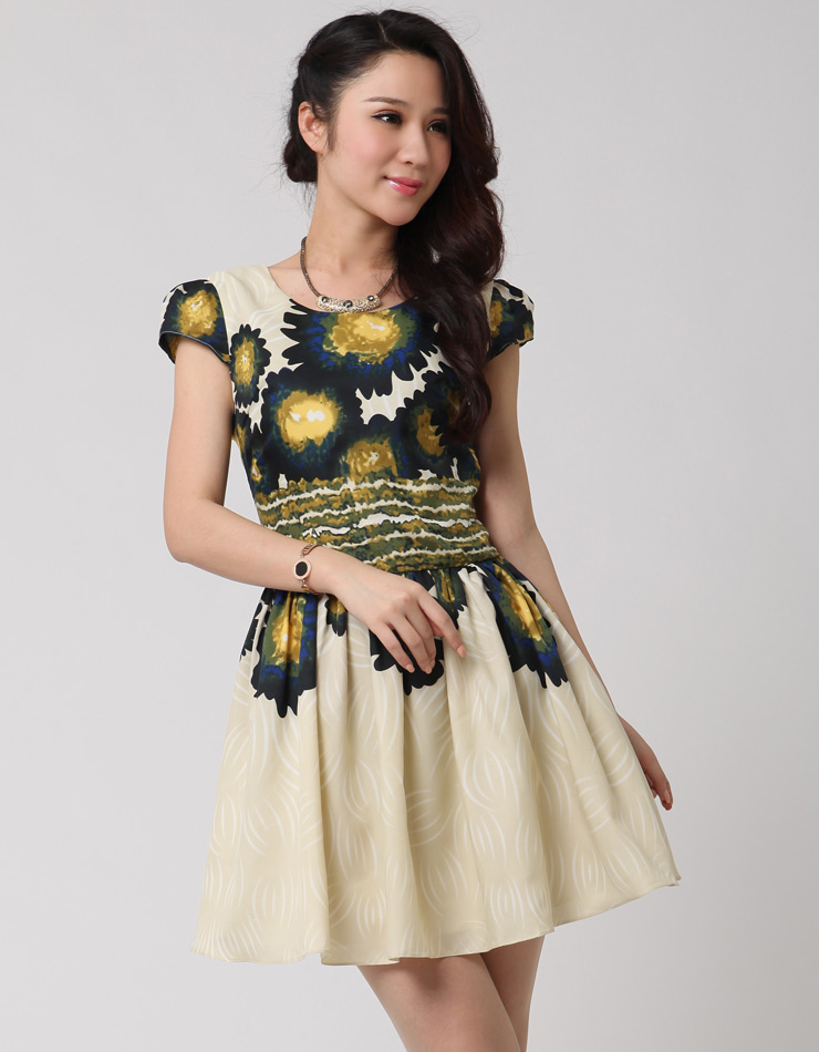 波特唐2012夏装新款女装修身连衣裙时尚印花