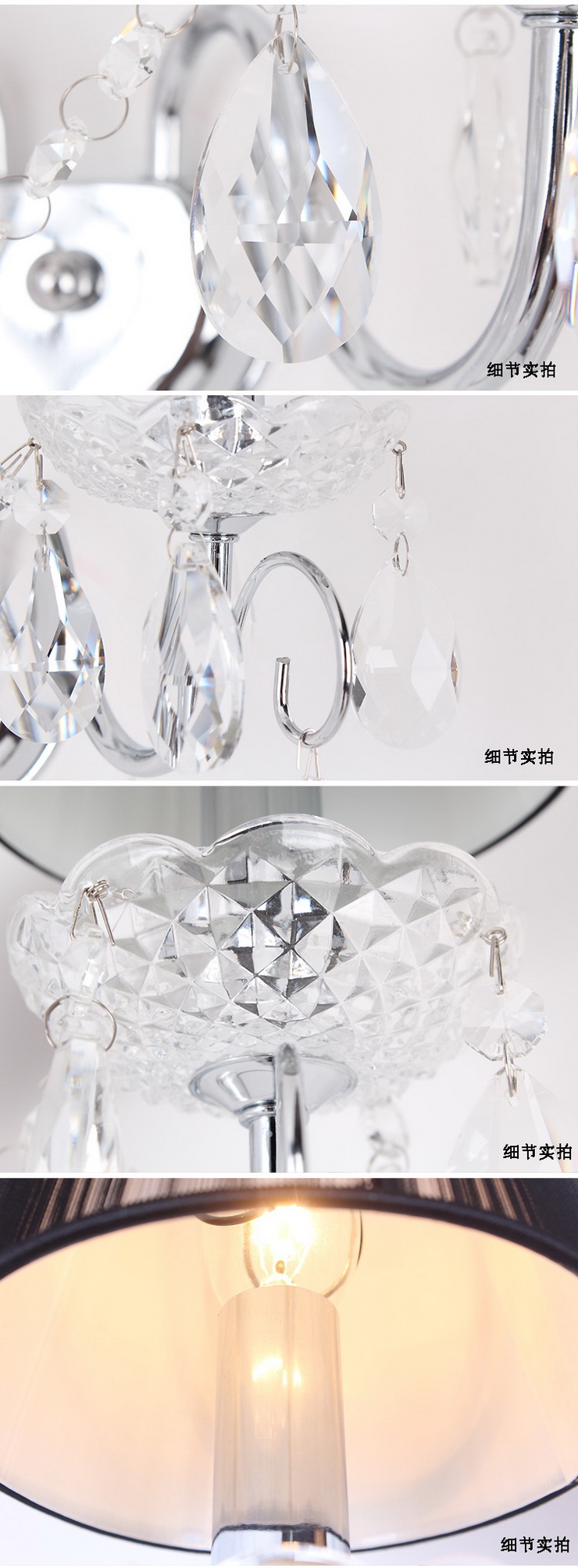 埃弗顿灯饰 MB9063-2水晶壁灯 欧式时尚经典铁艺双头水晶壁灯 过道壁灯卧室壁灯 米白拉丝 普通水晶