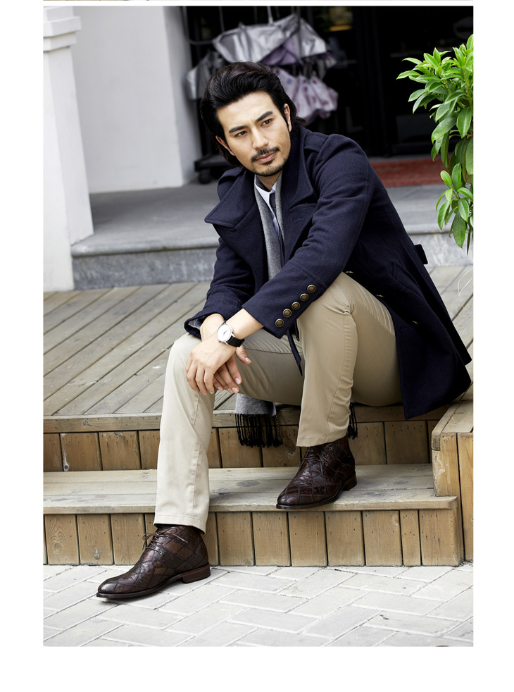 龙派(longpai) 高档手工制作鸵鸟皮系带高帮男