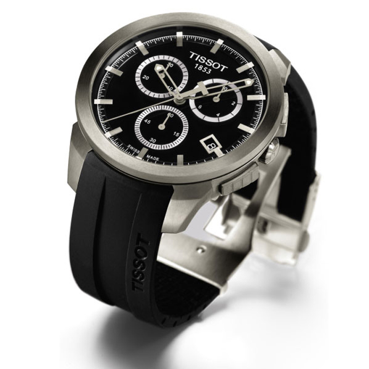 天梭 TISSOT 石英表男士手表黑色表盘三眼日历