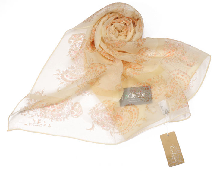 WA AWIK贵和进口经典腰果纹100%桑蚕丝巾