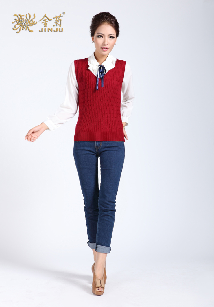 [金菊]2012秋冬新款 V领麻花条纹女式针织羊毛