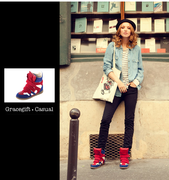 gracegift韩版拼接麂皮绒布内增高球鞋 休闲鞋 f1020