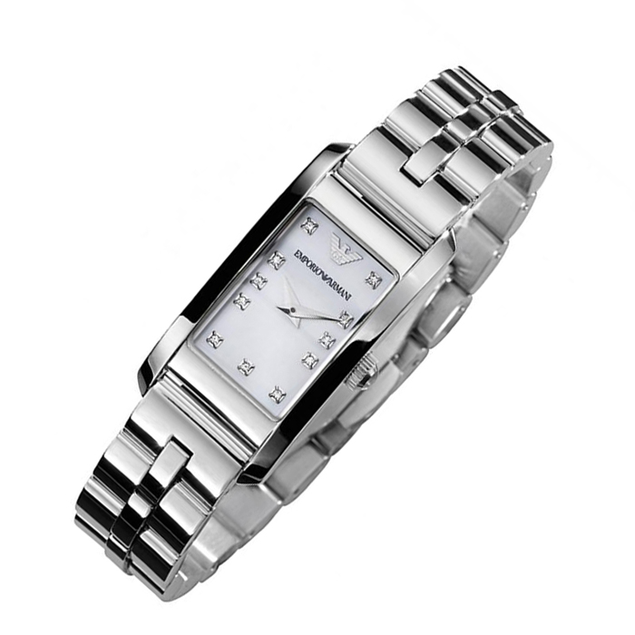 阿玛尼手表2012新款内钻刻度钢链方盘女表 白