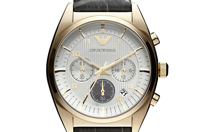 2012新款阿玛尼手表时尚三眼商务皮带男表 金