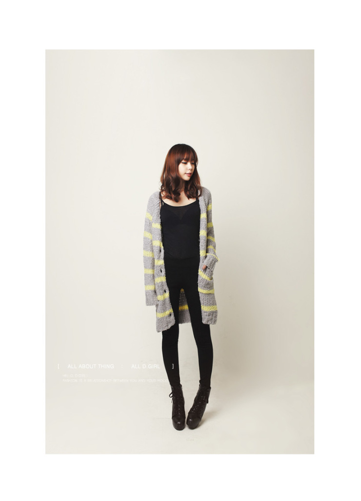 时尚起义 韩国条纹长款针织开衫 女609452 浅