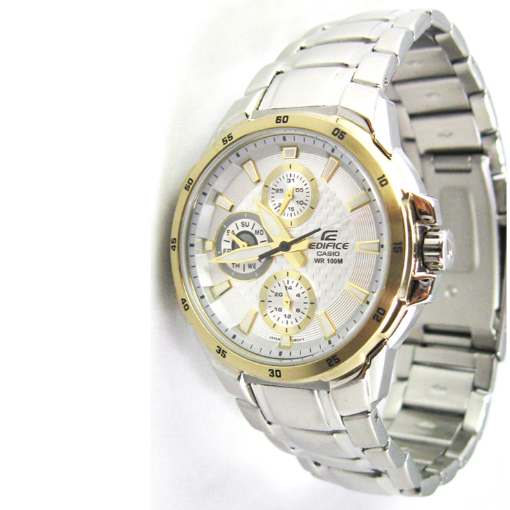 卡西欧 CASIO 男士腕表石英手表 三眼白色圆形