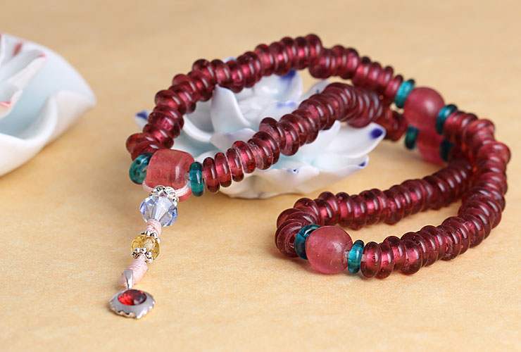 如意藏 清宫风格优质琉璃108颗佛珠提珠 琉璃