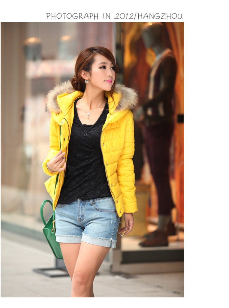 金丹香2012冬季棉衣女装韩版修身貉子毛领棉