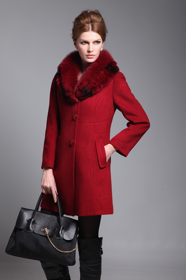 名人瑞裳2012秋冬新款女装欧美拼接中长款狐