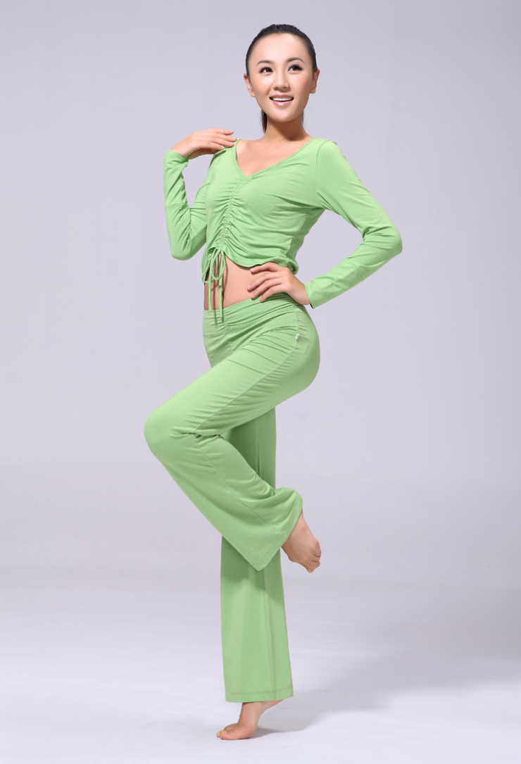 丹璐斯 绿色瑜伽服套装正品 秋冬长袖瑜珈健身