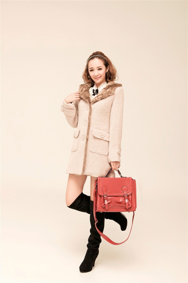 士哲 冬季新品中长款连帽毛呢外套呢子大衣yb