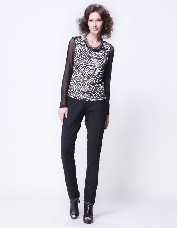 五丁目衣舍2012秋冬新品肩章斑马纹拼接性感