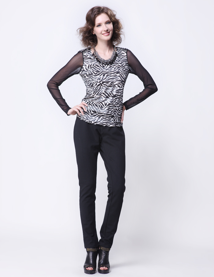 五丁目衣舍2012秋冬新品肩章斑马纹拼接性感