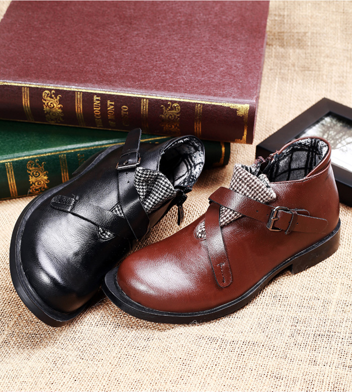 韩国比比我 儿童皮鞋 牛皮 搭扣 毛绒 冬款 A10