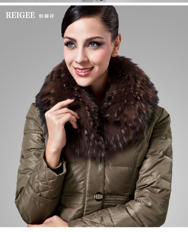 恒源祥2012冬季新款羽绒服女士中长款修身大