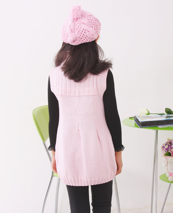 小风车 冬装粉红<em>高领女童长款毛衣</em>外套 儿童毛