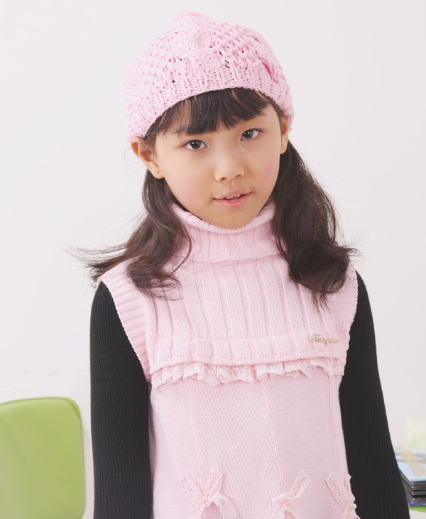 小风车 冬装粉红<em>高领女童长款毛衣</em>外套 儿童毛