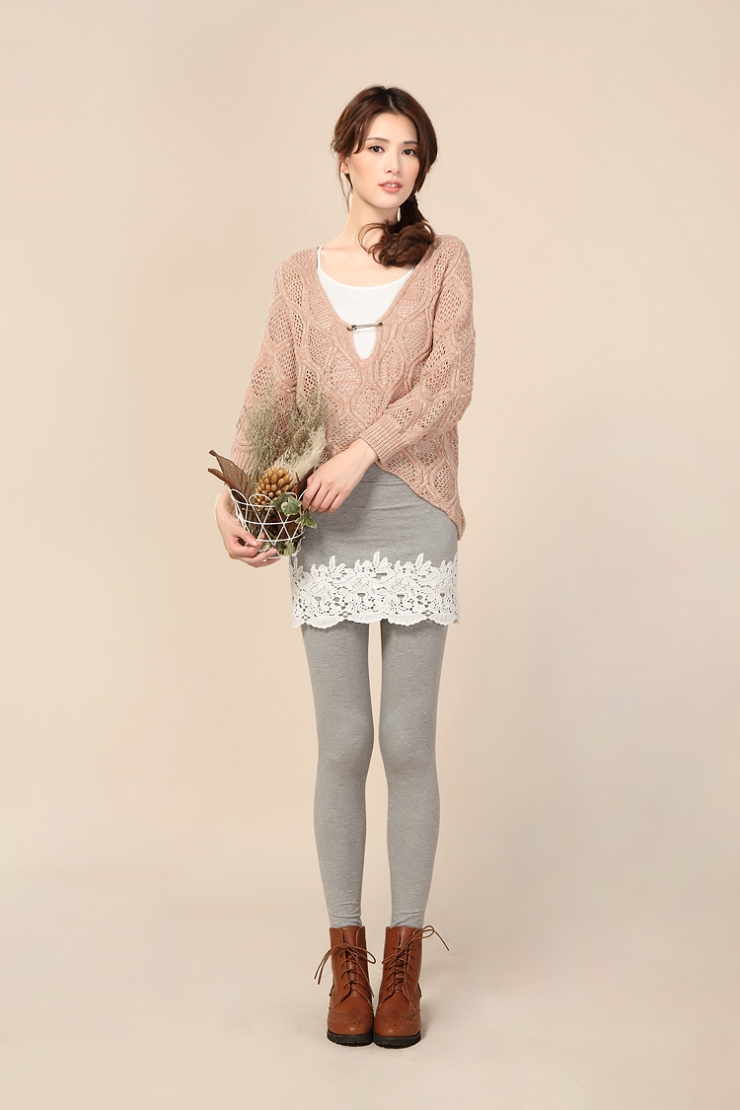 2012冬装新款OL通勤灰色假两件套打底裤裙 白