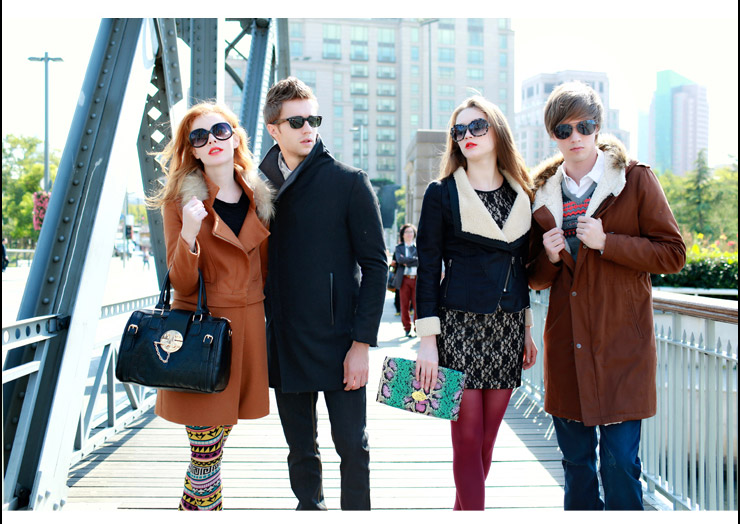 Justyle时尚修身翻领拉链两穿呢大衣JTL47124