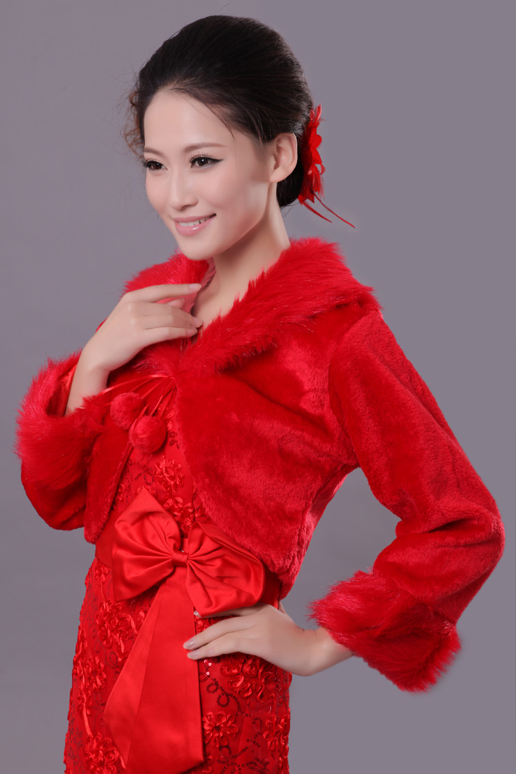 r 婚纱礼服春秋冬季保暖搭档 长毛领长袖<em>新娘结</em>