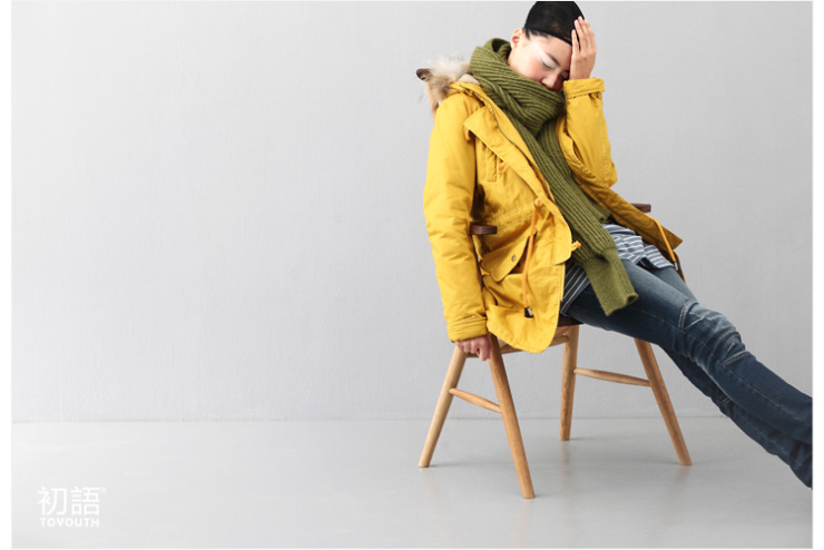 初语 文艺带帽长款棉衣 保暖棉服 女 2012秋冬