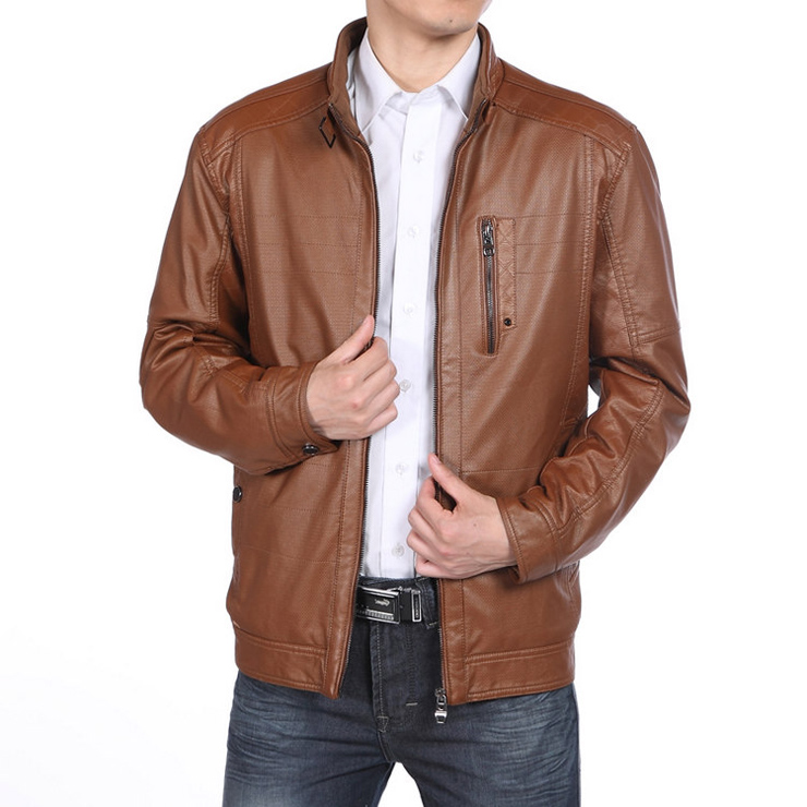 hanris 冬季男夹克男皮夹克加大码立领夹克衫外