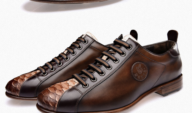 guota国踏 新款高端蛇皮男皮鞋系带商务休闲男