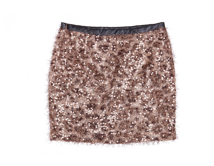 衣香丽影春装新款亮片豹纹包臀一步裙半身短裙