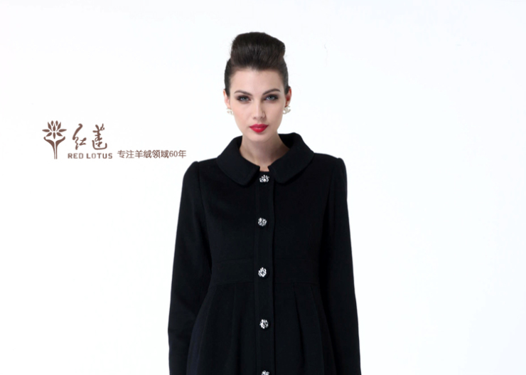 红莲 2012冬季新款女式中长款纯羊绒大衣毛呢
