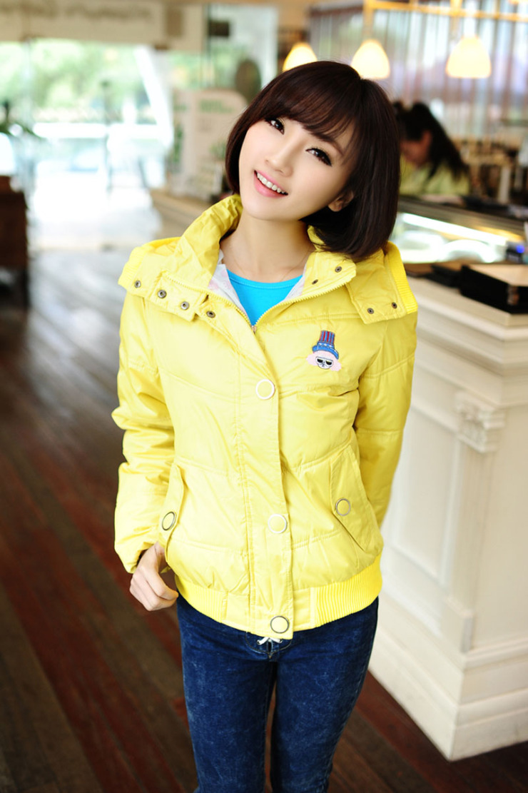 冬装新款 韩版女装连帽刺绣小女孩爆炸头羽绒