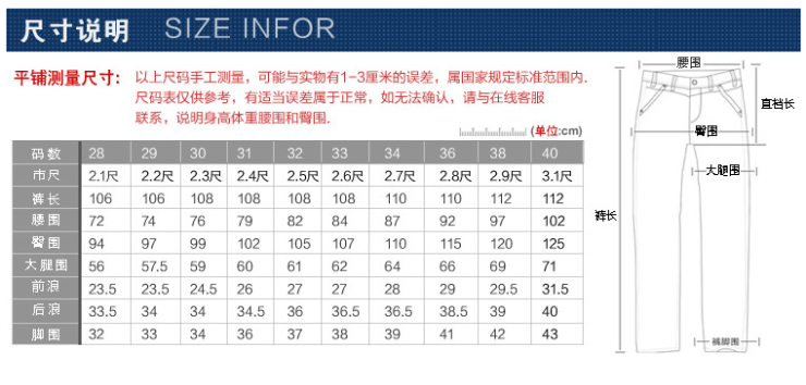 男式时尚牛仔长裤子 睿智 深蓝 28码2.16