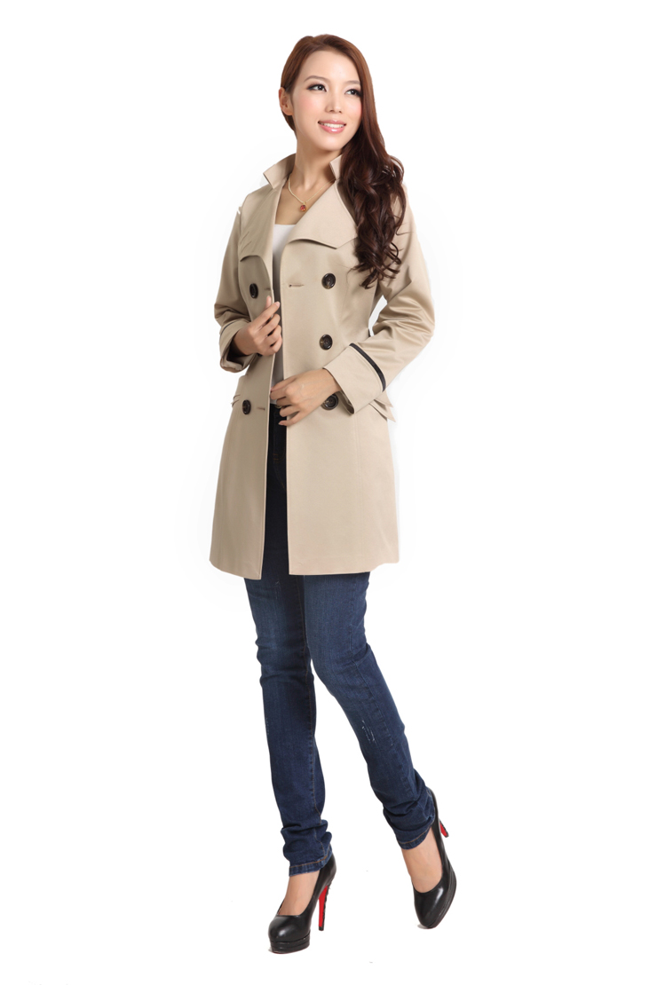 OL气质帅气中长款双排扣长袖风衣G1234